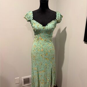 Women’s Mint Green Floral Maxi Dress with Puff Sleeves
